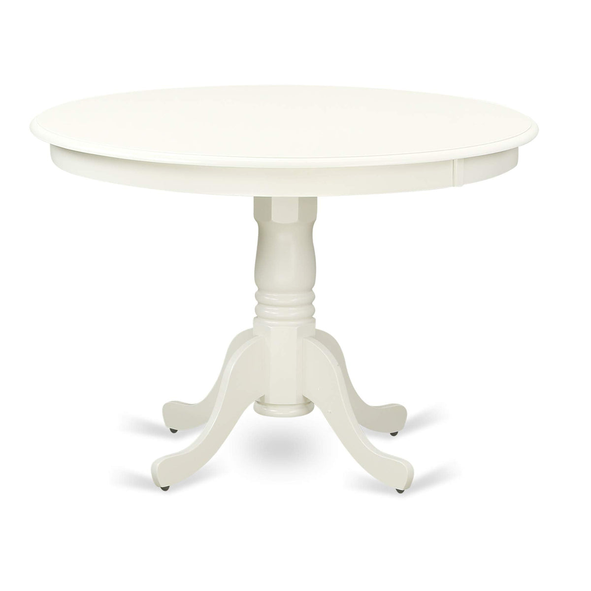 East West Furniture HLBR5-LWH-02 5 Piece Dining Room Furniture Set Includes a Round Dining Table with Pedestal and 4 Light Beige Linen Fabric Upholstered Chairs, 42x42 Inch, Linen White