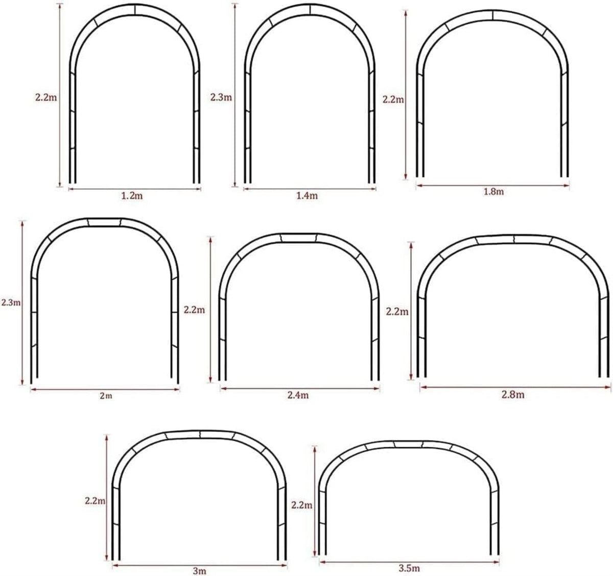 Metal Garden Wedding Arch Wide Plants Stand Ues for Outdoor Garden Arbor Climbing Plants Wedding Arches Ceremony,Green,W3M*H2.2M .2 (White W1.2M*H2.2M)