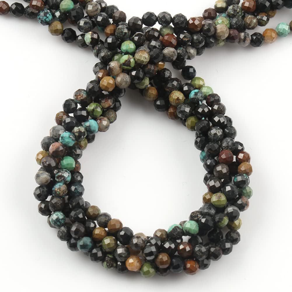 Song Xi 90pcs 4mm Natural African Turquoise Gemstone Beads Faceted Round Loose Stone Beads for Jewelry Making