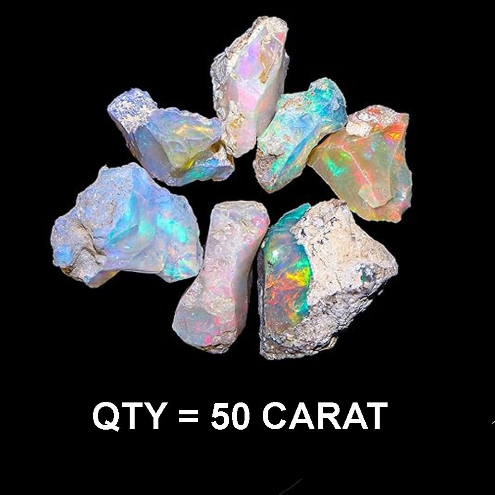 Natural 50+ Cts AAAA+ Raw Ethiopian Opal Rough Gemstones Lot Multi Fire Welo Opal Stones for Tumbling & Jewelry Making Supplies Healing Crystals Gems Rocks Loose Gemstones
