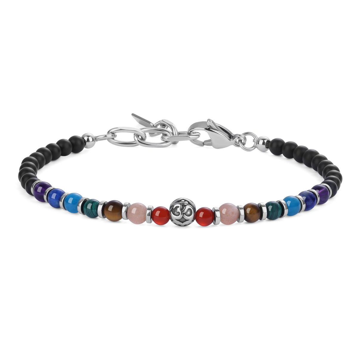 COAI 7 Chakra Bracelet for Women, OM Charm Hematite Onyx Beaded Bracelet for Women