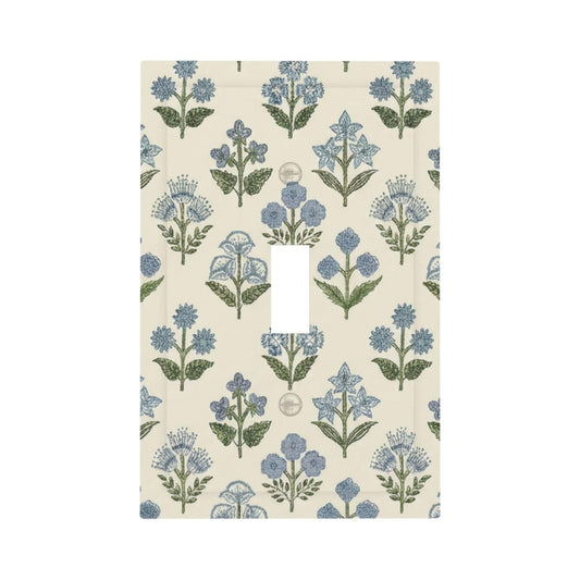 Beige Vintage Blue Floral Boho Flower Decorative 1 Gang Light Switch Cover Single Toggle Switch Wall Plate Cover Electrical Switchplate Faceplat Room Decor