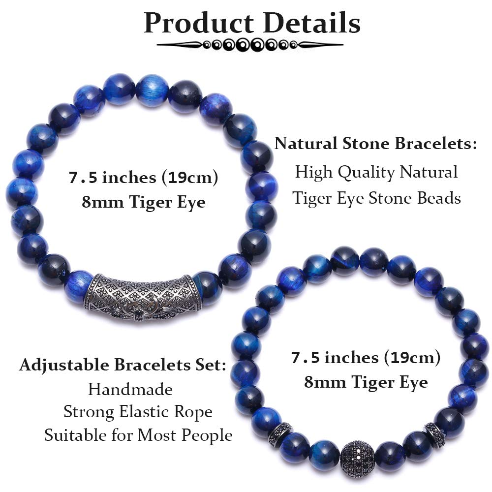 BOMAIL 8mm Tiger Eye Stone Beads Bracelet Elastic Natural Stone Yoga Bracelet for Women Men