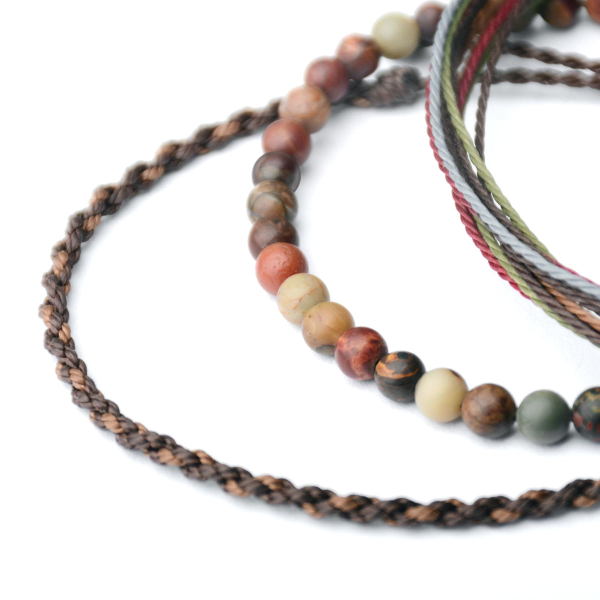 Handmade Natural Stone Beaded Healing Bracelet Gift for Men Adjustable Rope String Bracelet (Red Picasso, Adjustable)