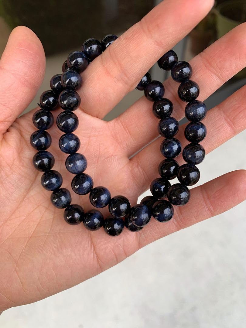 Adabele Real Natural Grade A Dark Blue Tiger Eye Gemstone Beaded Bracelet 8 inch Stretch Chakra Healing Crystal Stone Jewelry Energy Quartz Rock GB8-C42