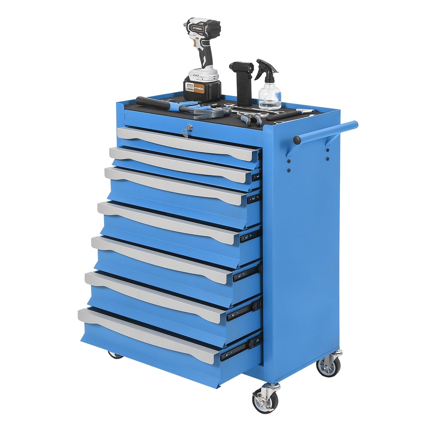 IDEALHOUSE Rolling Tool Chest, 7-Drawer Tool Chest with Drawers Modular,Mobile Heavy Duty Tool Box with Lock,Drawer Liners & Link Buckle, Steel Toolbox for Garage, Workshop, Warehouse, Blue
