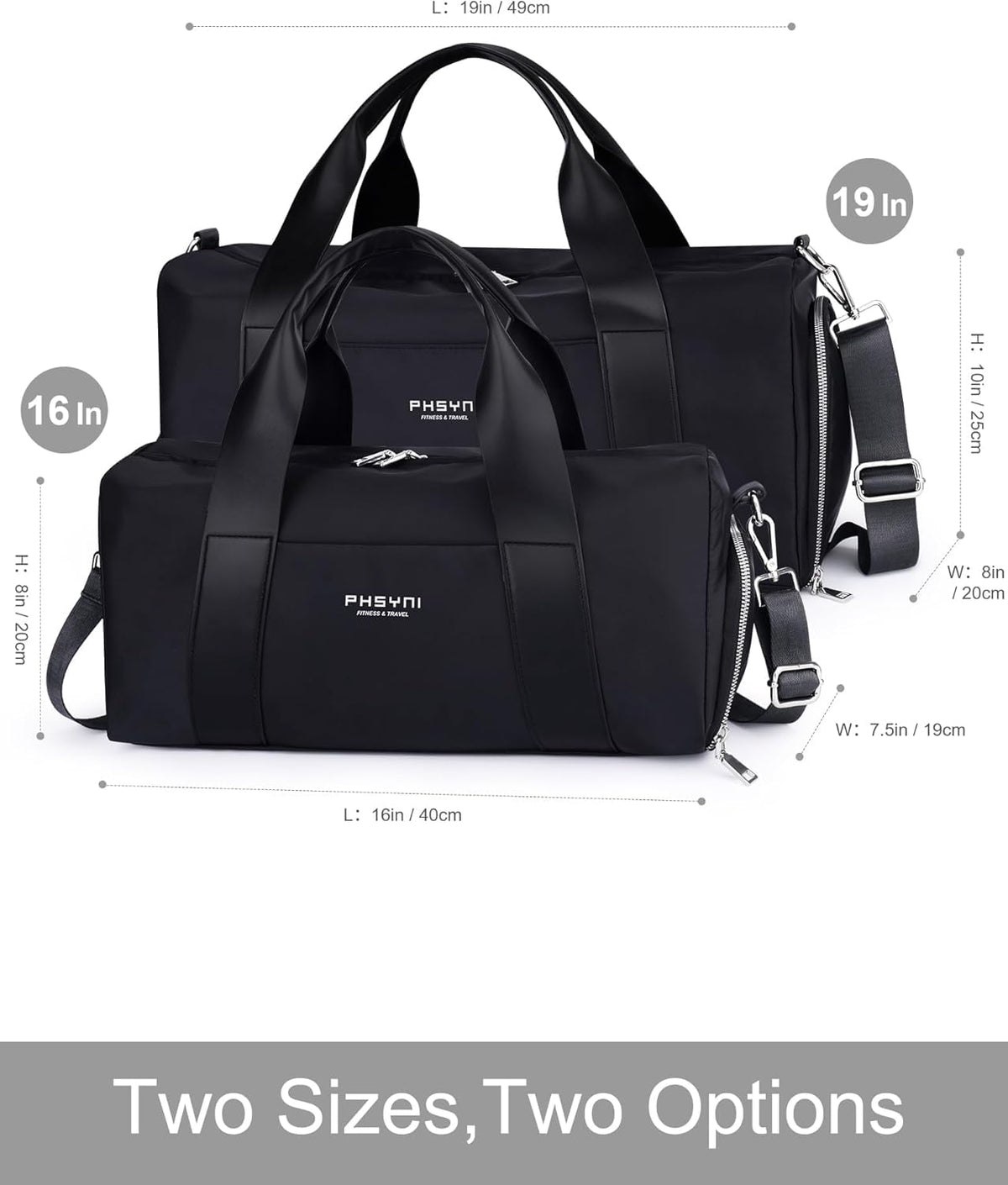 Sports Small Gym Bag for Women & Girls and Kids, Cute Mini Duffle Bag with Wet Pocket & Shoes Compartment, Personal Item Travel Workout Bag, 16"-Small, Black
