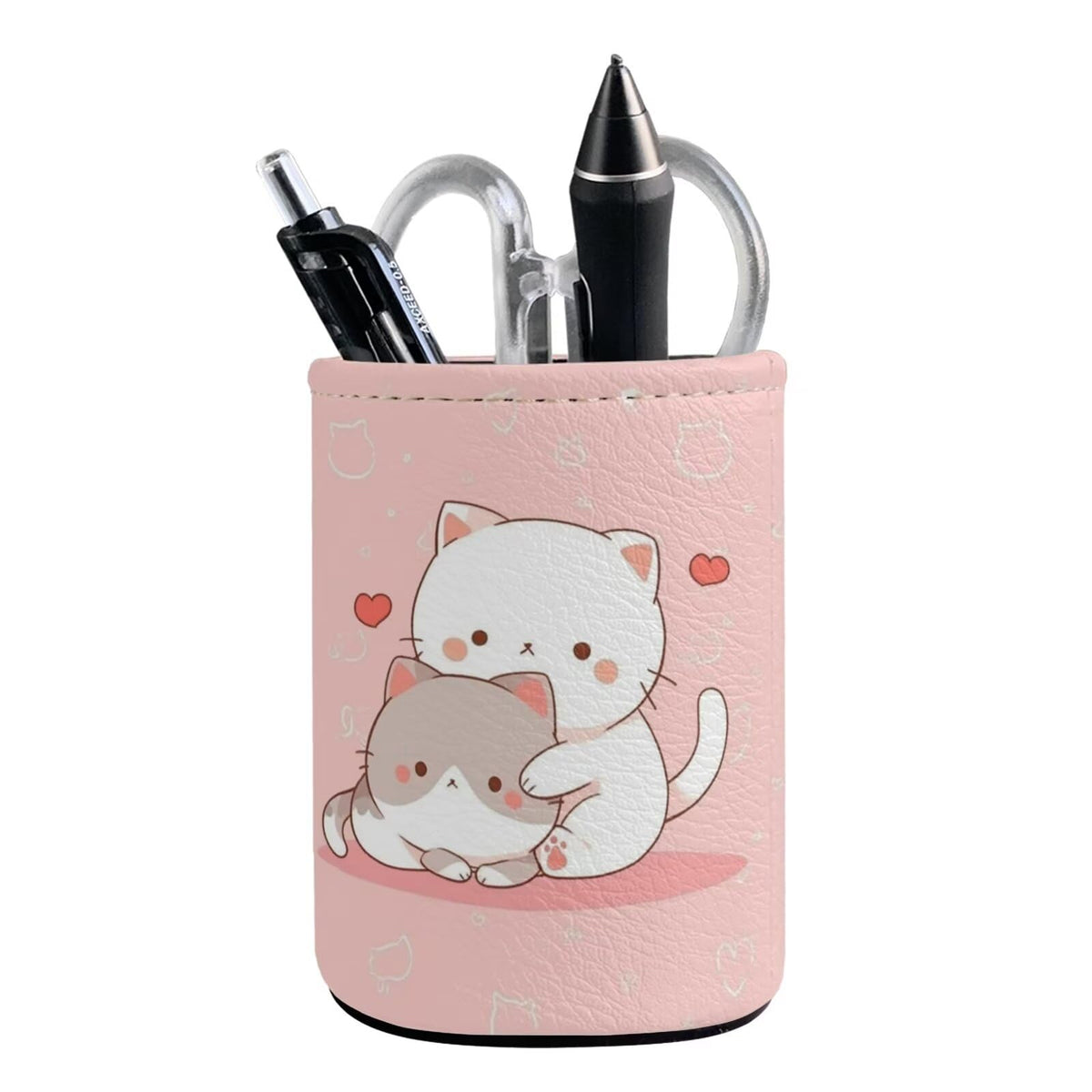 Upetstory Kawaii Cat Pencil Holder for Desk Pencil Cup Pen Holders Makeup Brush Holders Sturdy Pen Cup Pot Desktop Organizer Office Storage Pouch for Kids Teens Adults