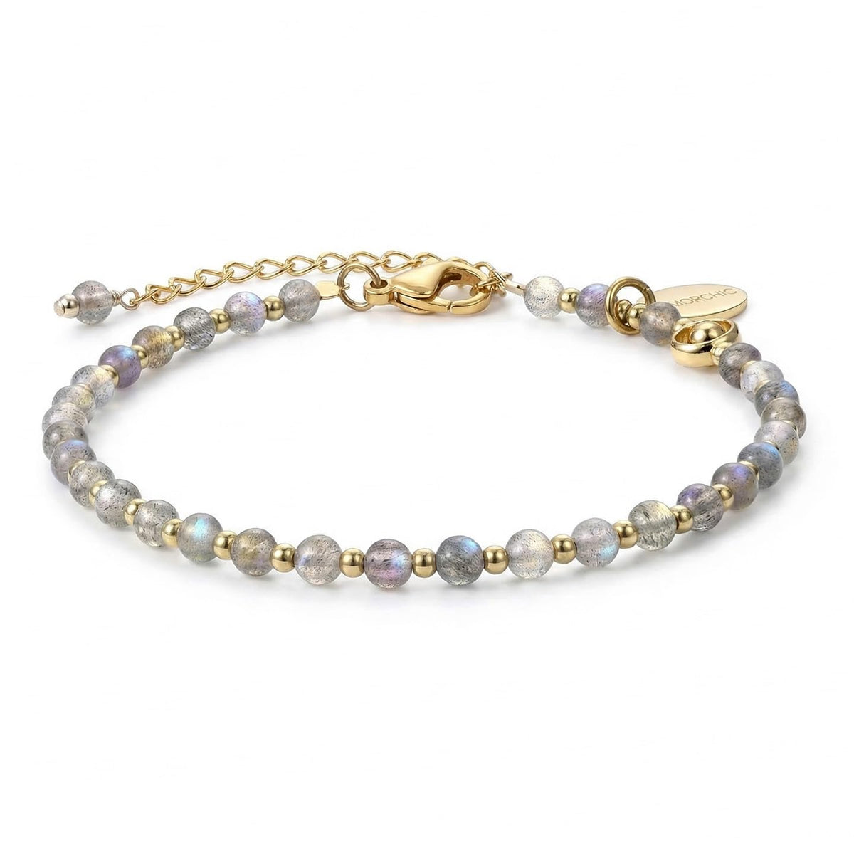 Morchic 3mm Gray Labradorite Natural Gemstone Beaded Bracelet for Women, Dainty Tiny Charm Jewelry, Adjustable 7.1-8.6", Ideal Birthday Holiday Gift