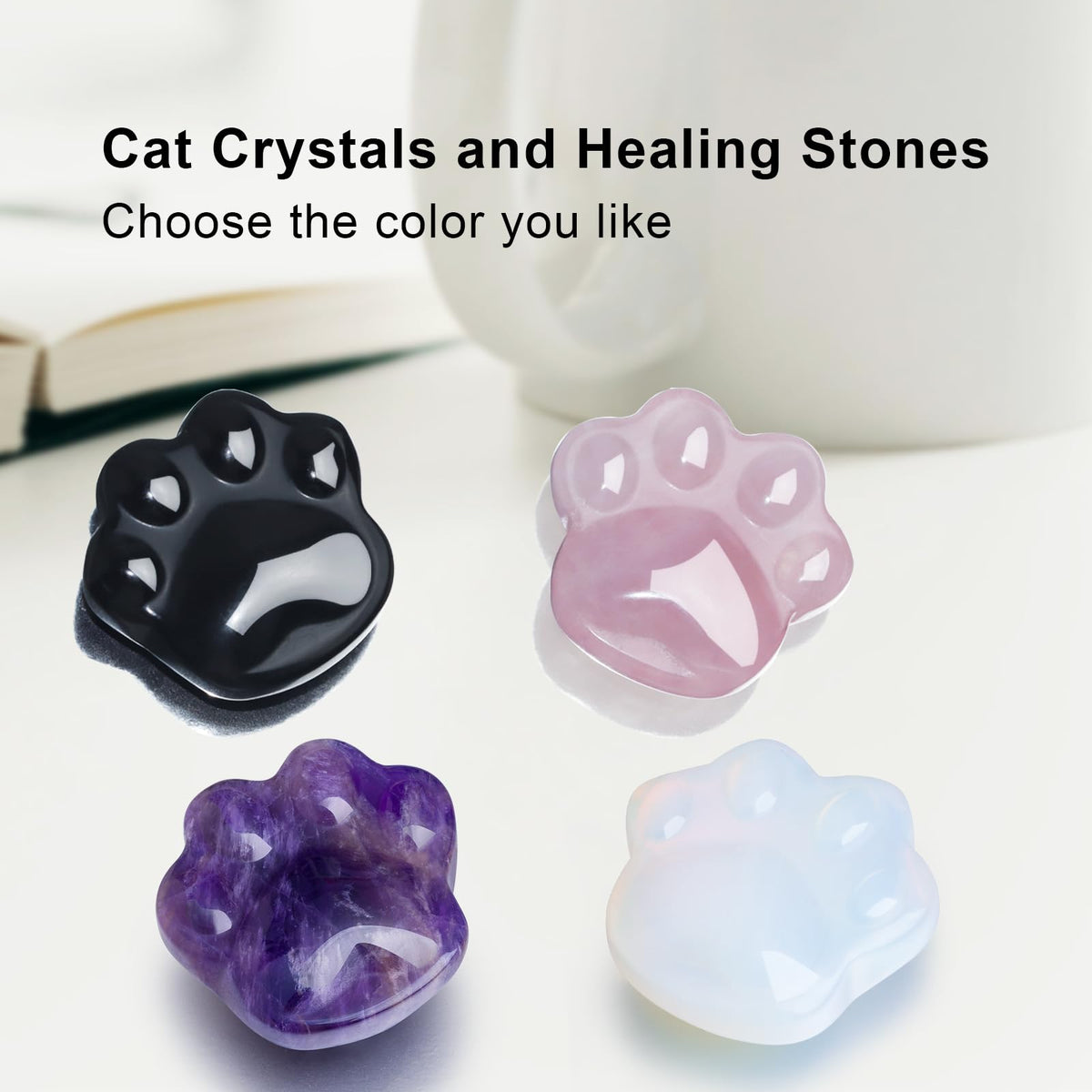 Black Obsidian Cat Crystals Healing Stones, Natural Worry Stone for Anxiety Stress Relief, Crystal Gifts for Cat Lover Women Men, Small Gift for Meditation Energy Balance Crystal Decor