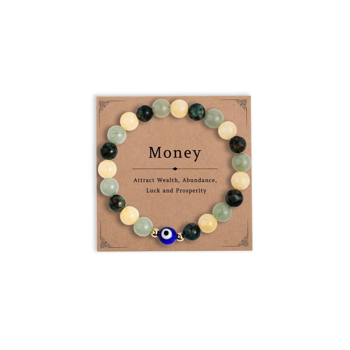 DLYFNVEV Money Attraction Bracelet Wealth Luck Fengshui Green Aventurine Evil Eye Protection Beaded Healing Crystal Natural Stone Jewelry Gifts For Women Yellow Topaz African Turquoise
