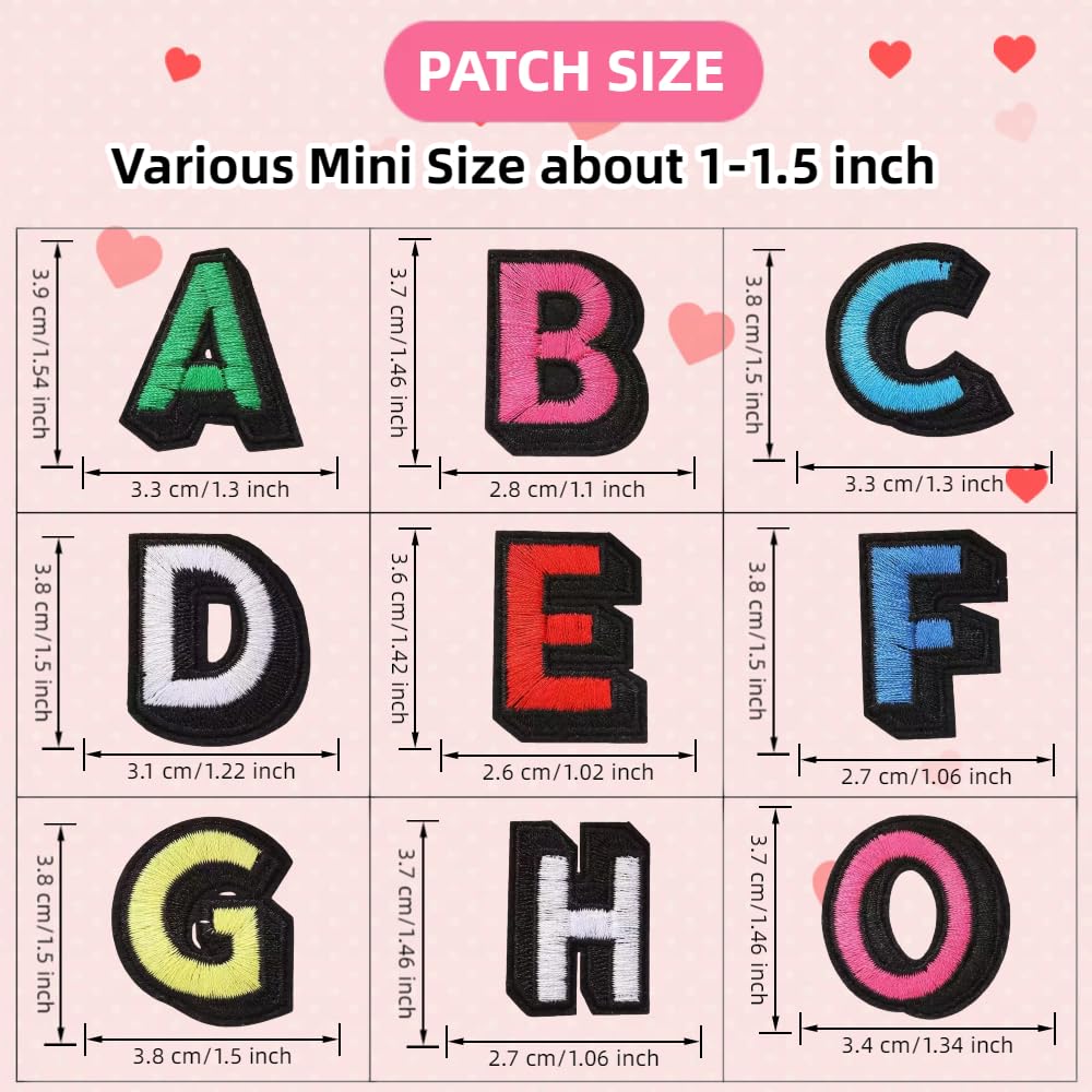 104 Pieces Iron on 3D Alphabet Letter Patches, Full Embroidered 4 Set A-Z Alphabet Iron on Sew on Applique Letter Fabric DIY Decorate Patches for Clothes Jackets Hats Shirts Jeans Bags Pants