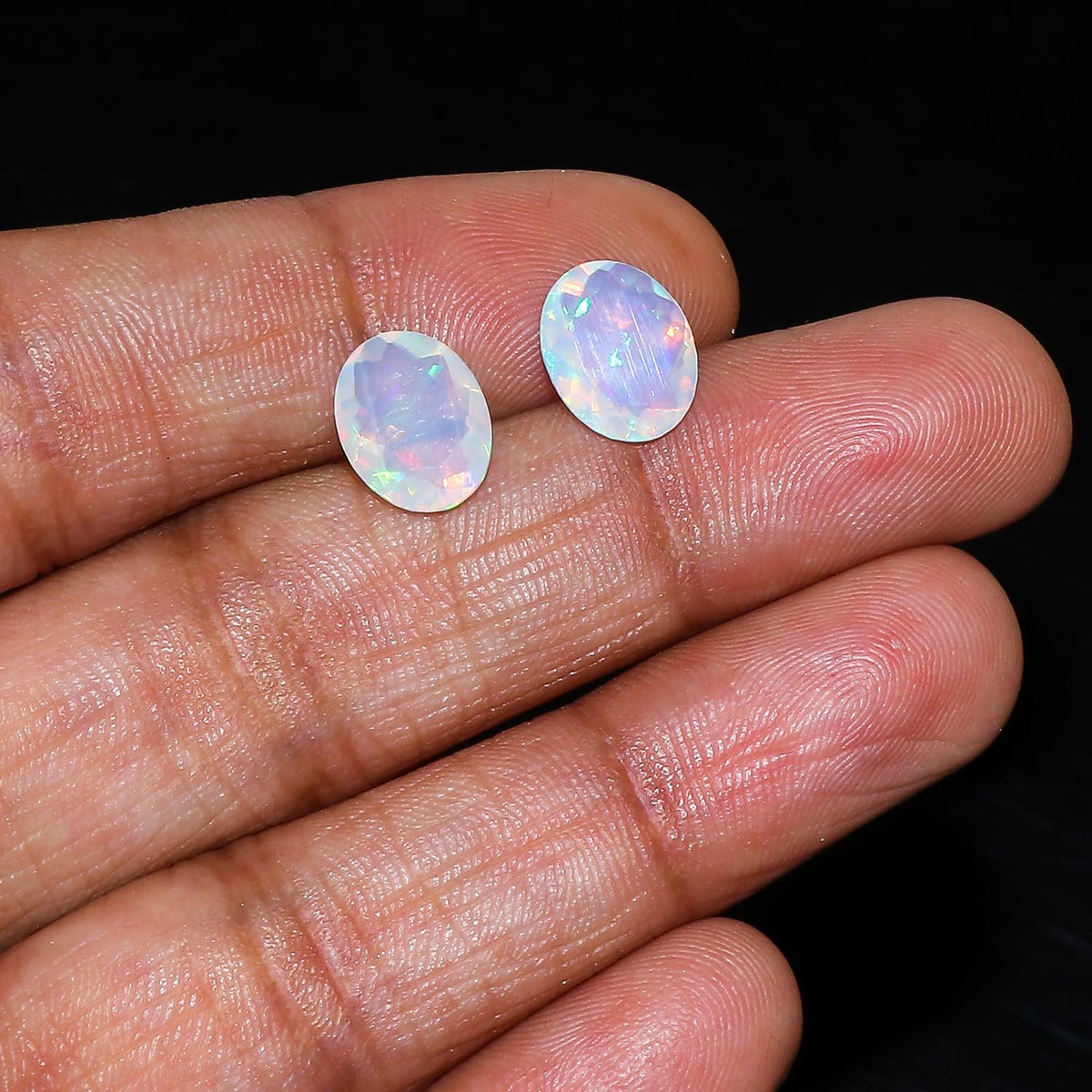 Yashee 2 Pcs,10x8 MM, Natural Ethiopian Opal Crystal,Brilliant Cut, Oval Shape, Jewelry Making Supply, Chakra Energy Healing Gemstone, Real Top Grade Crystal, Birthstone, Wholesale deal