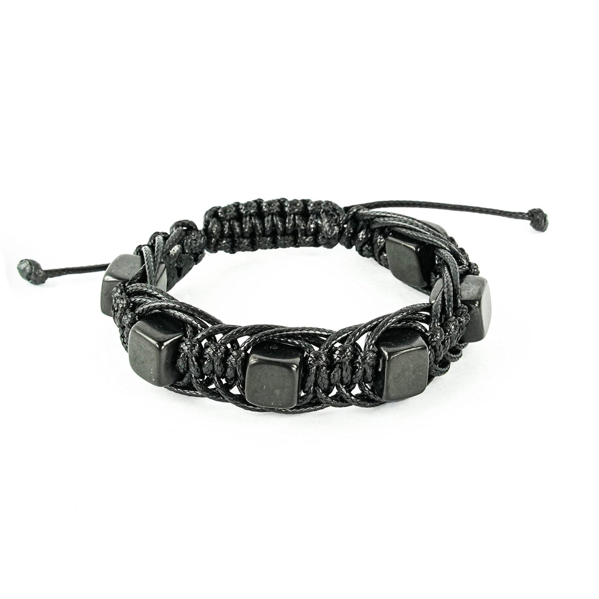 Brutal Handcrafted Shungite Stone Men's Bracelet Arachne 10 mm Cube Beads | Shungite Protection Jewelry for Men and Women | Adjustable Solid Stone Shambhala Macrame Black Mens Beaded Bracelet SB104