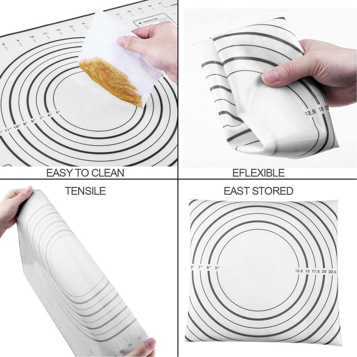 Rolling Pins, Stainless Steel Dough Roller, Rolling Pin and Silicone Baking Pastry Mat Set, Adjustable Rolling Pin with Thickness Rings for Baking Dough, Pizza, Pie, Pastries, Pasta, Cookies(Black)