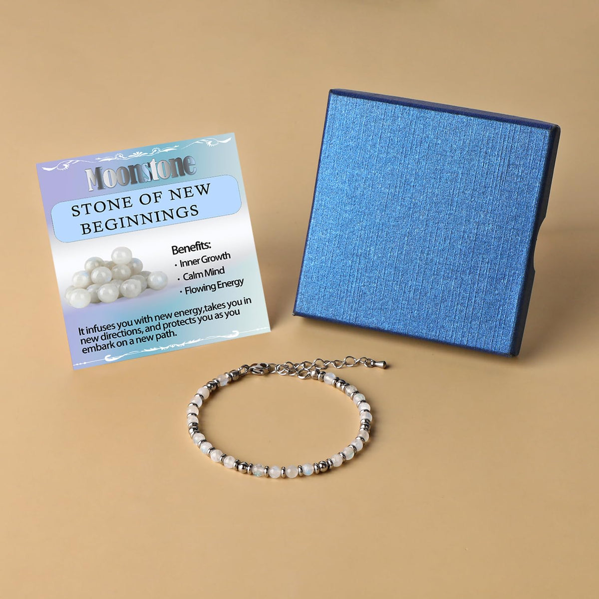 4mm Moonstone Tiny Beaded Bracelets For Women, Energy Gem Charm Jewelry Adjustable Bracelet Gifts for Mom, Daughter, Wife, Coworkers, Friends, Bestie