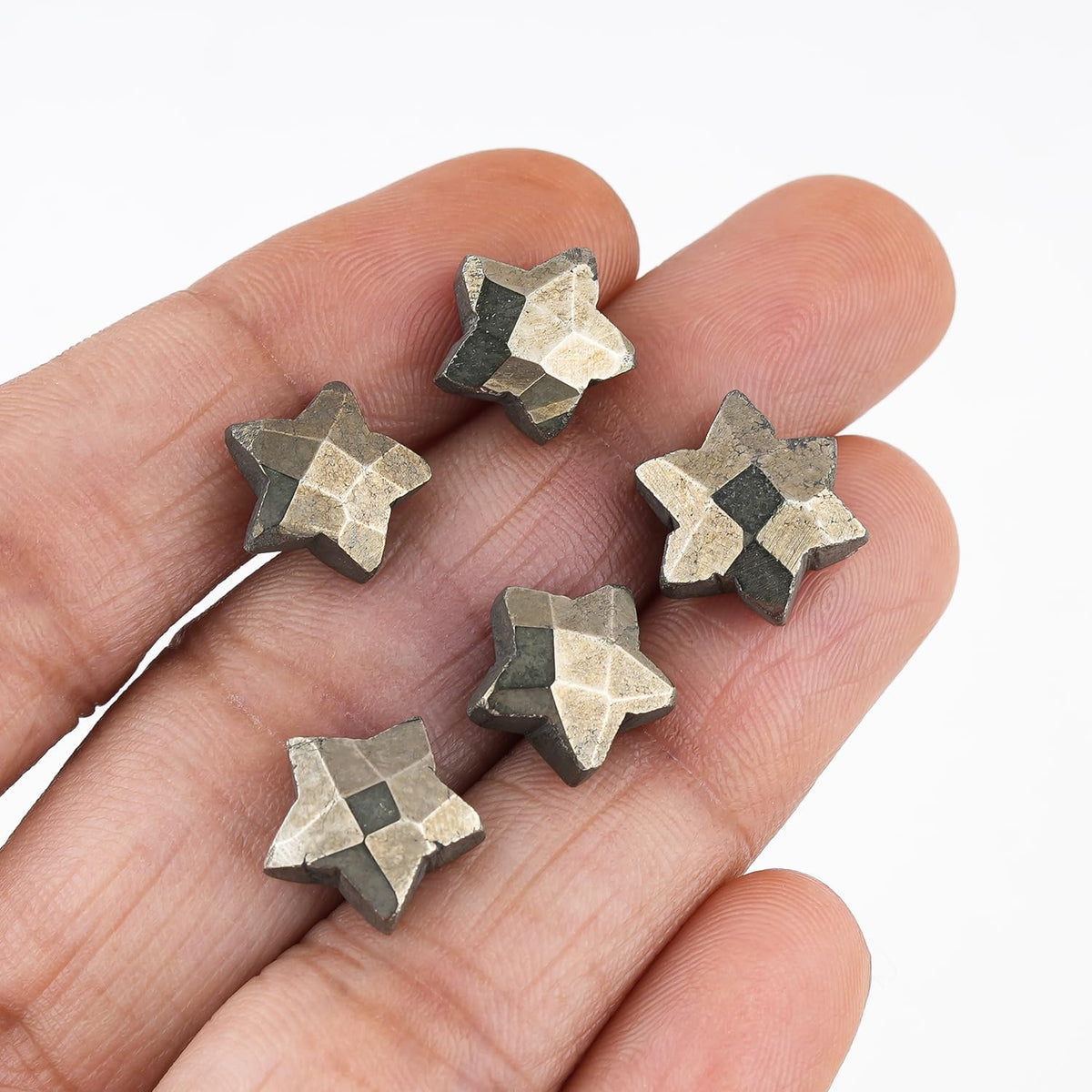 CRYSTALINES 5pcs, Wholesale Natural Golden Pyrite Gemstones, Bulk Star Shape Stones, Assorted Loose Supply, DIY Craft-Jewelry Making, Chakra Healing Crystals, Gem Collection, 10-12mm