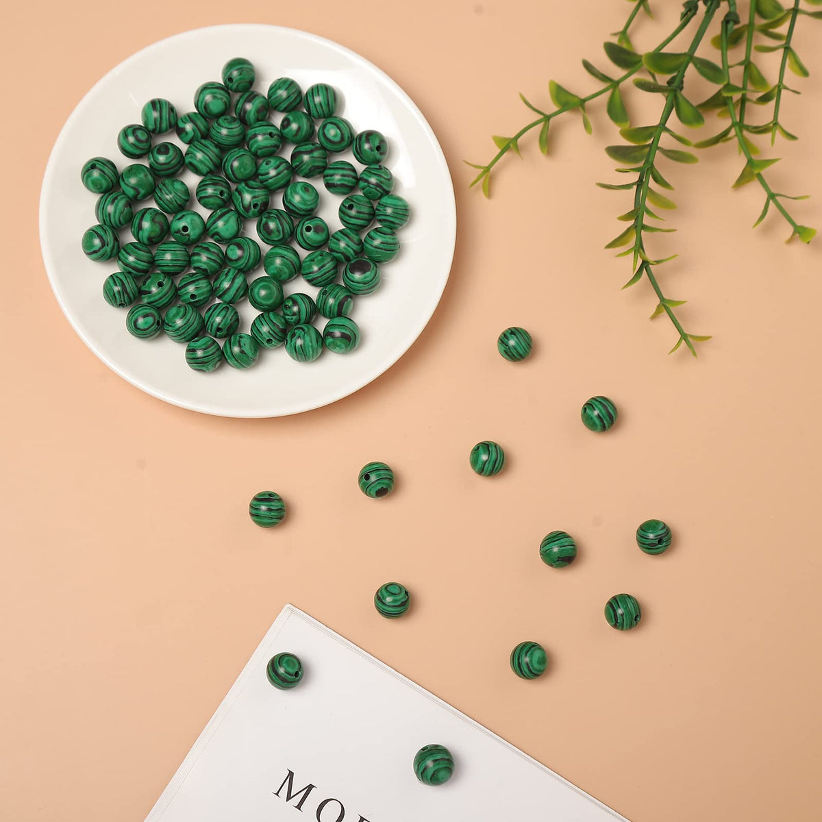 60pcs 6mm Malachite Loose Beads for Jewelry Making, Natural Semi Precious Beads Round Smooth Gemstone Spacer Beads Charms for Necklaces Bracelets