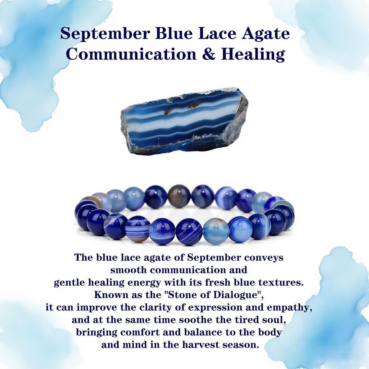 Crgwxzl September Birthstone Bracelets for Women Men,Healing Crystal Protection Stone Blue Lace Agate Beads Bracelet,String Wrap Zodiac Month Bracelets Birthday Jewelry Gifts