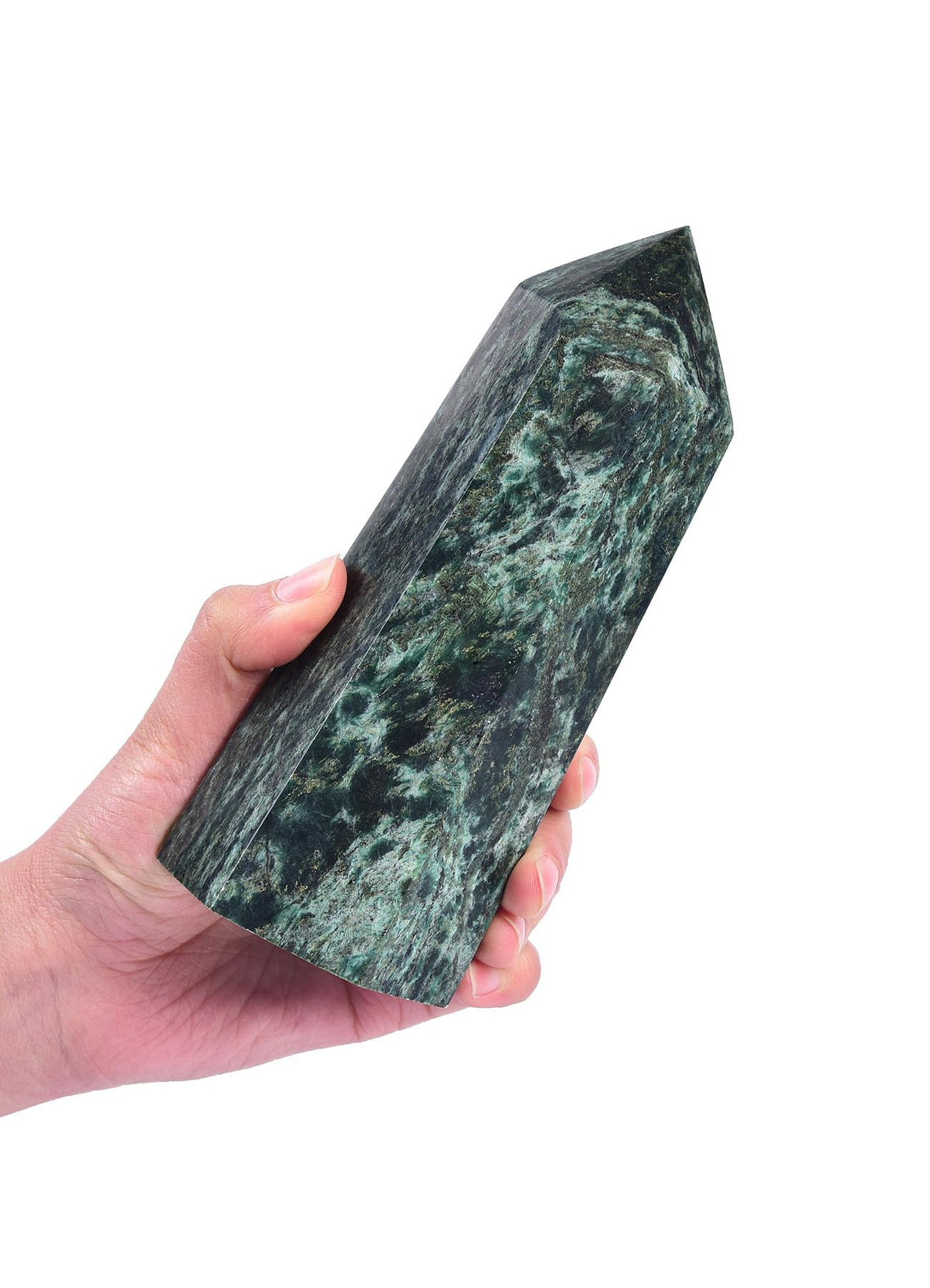 AMOYSTONE Natural Stone Tower Large Emerald Stone Rock Healing Crystal Wand Hexagonal Point Obelisk Irregular 2.5-3 Lbs, Spiritual Meditation, Reiki Chakra Gemstone Home Decor