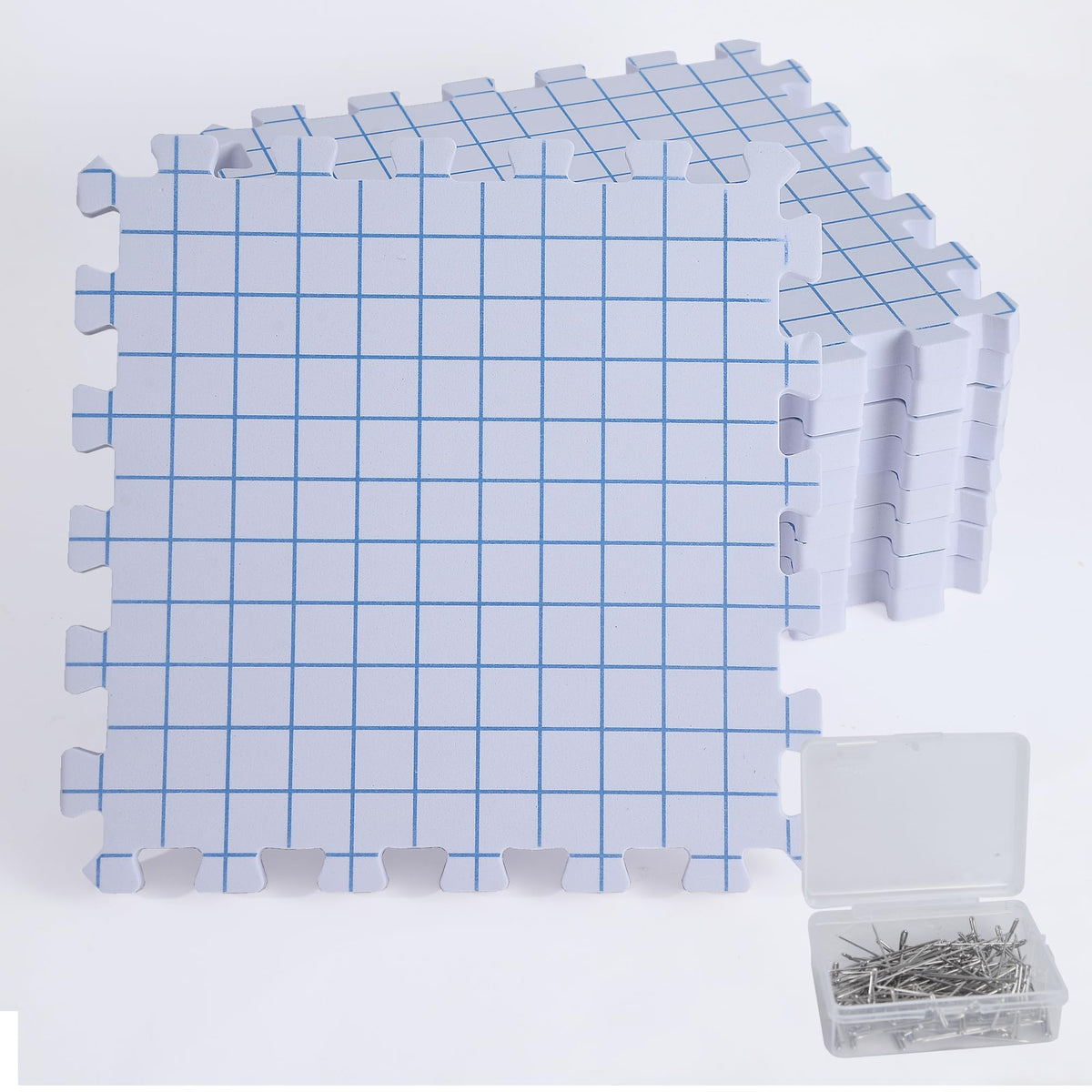 9 Pack Blocking Mats for Knitting & Crochet Project, Extra Thick Knitting Blocking Mat with Grid Lines，Knitting Mats with 100 T-Pins and Storage Bag