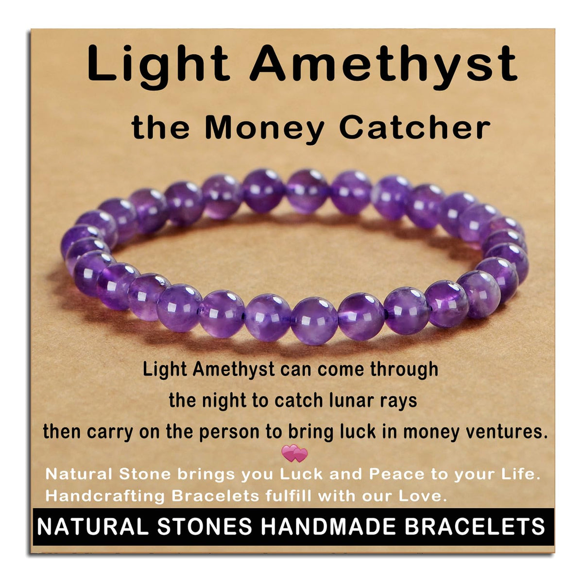 AD Beads Handmade Gemstone Stretch Elastic Bracelet Crystal Healing Reiki Nature's Beauty and Spiritual Essence Unisex (6mm, Purple Amethyst)