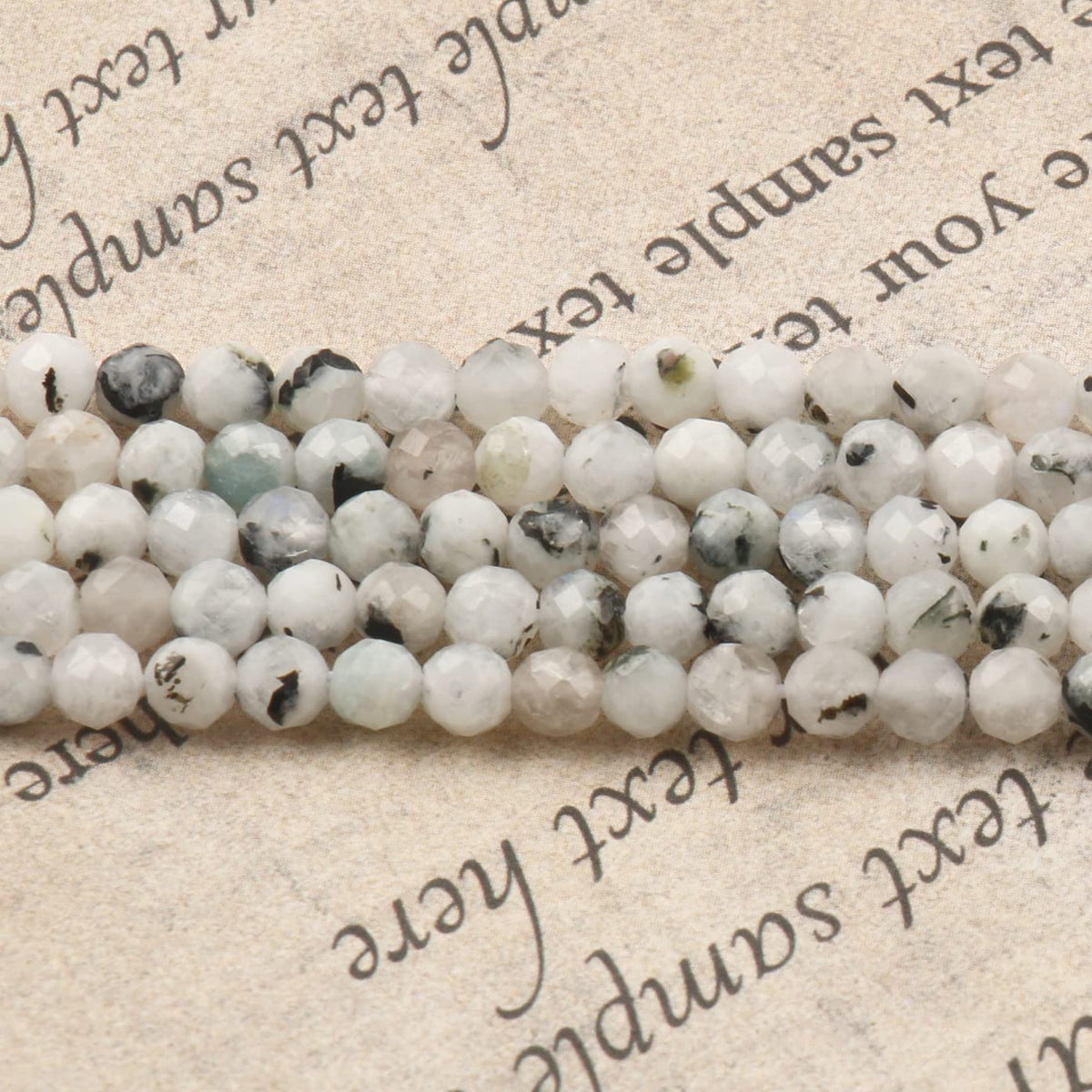 Song Xi 180pcs 2mm Natural Blackpoint Moonstone Gemstone Beads Faceted Round Loose Stone Beads for Jewelry Making