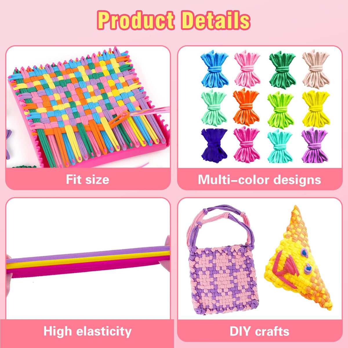 FRYTEPUYE 1000 PCS Loom Loops Potholder,Potholder Loom for Kids,Weaving Colorful Craft Flexible DIY Kit Colorful Weaving Crafts for Kids Adults Elastic Loops Only