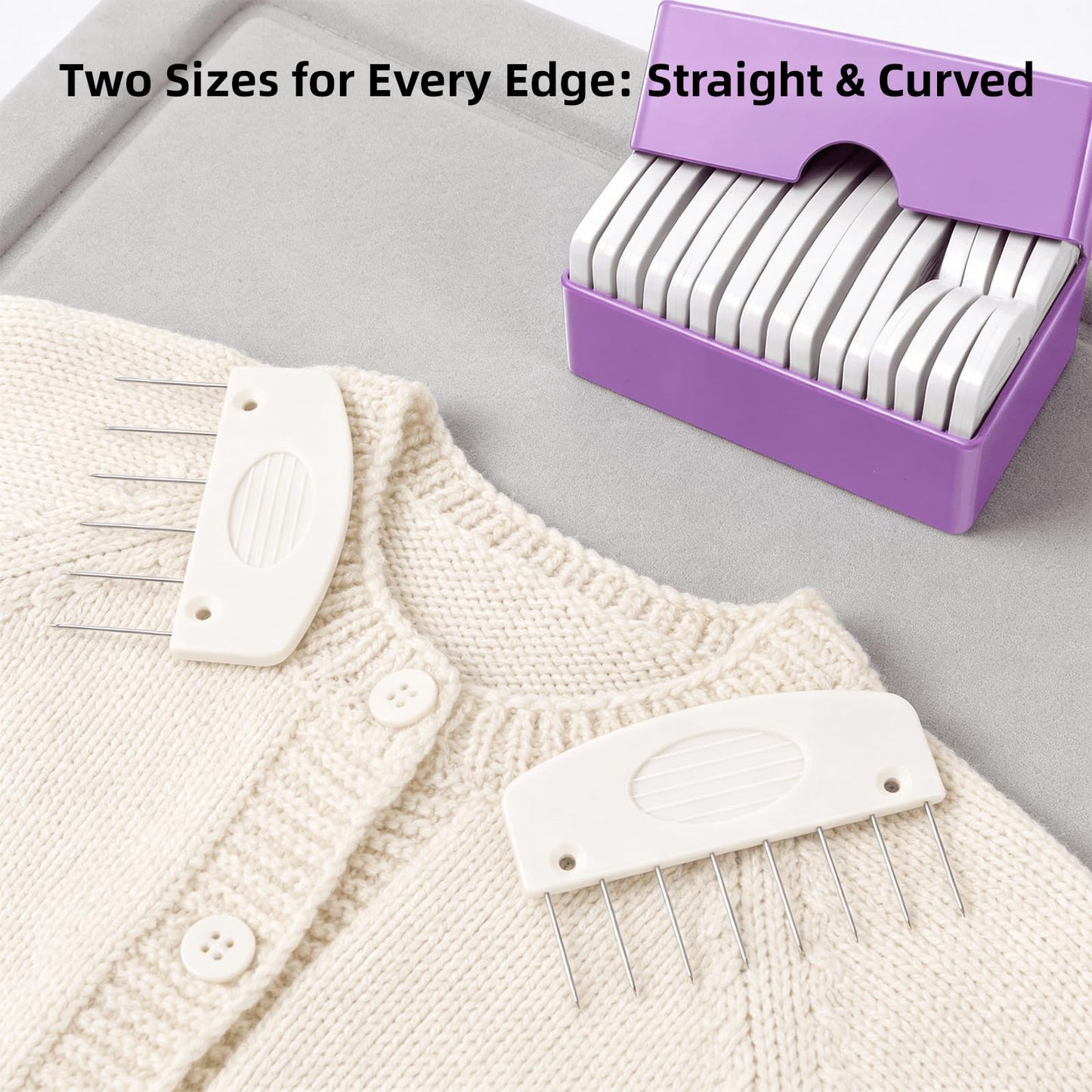 Nyuemystery 40 Pcs Blocking Combs Kit, Knit Blockers and Pins for Blocking Knitting, Crochet, Sewing Lace, Needlework Projects (White)