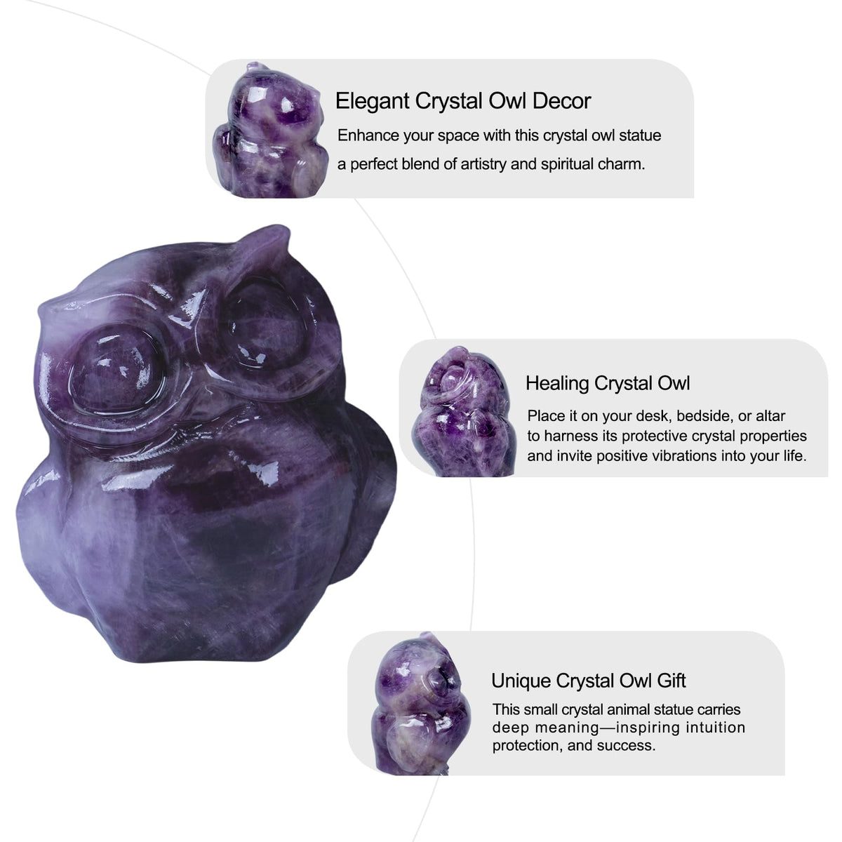 QLRSUXN 2 Inch Owl Figurine Handcrafted,Amethyst Healing Crystal Animal Sculpture,Home Decor Unique Gift for Collectors,Crystal Artwork Nature Lovers Birthday Anniversary Present Spiritual Gift