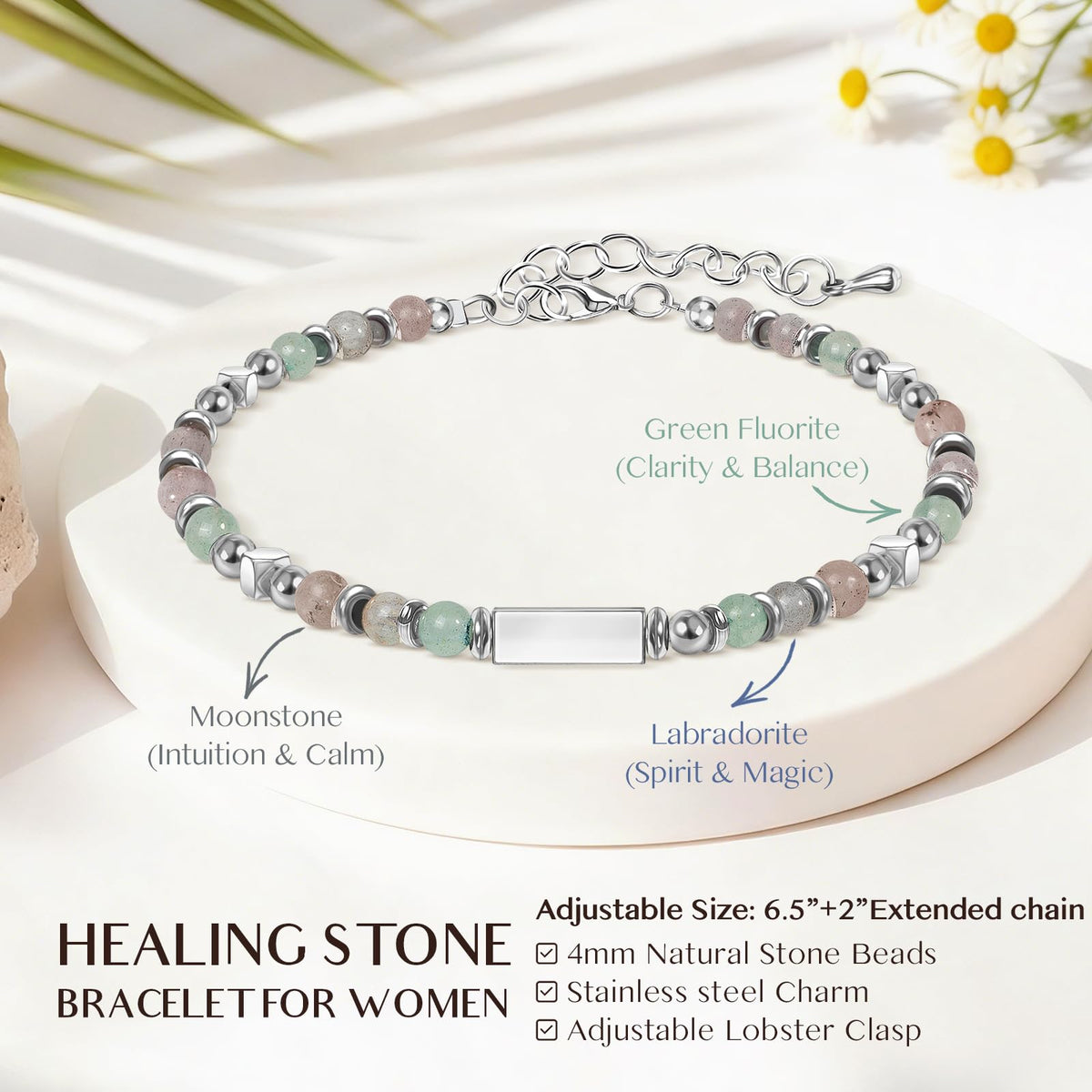 ZOKCC Natural Healing Crystal Bracelet for Women: Empath Protection Triple Protection Anxiety Relief New Beginnings Good Luck Bracelet Spiritual Gifts for Women Friends Sister Mom Daughter Coworkers