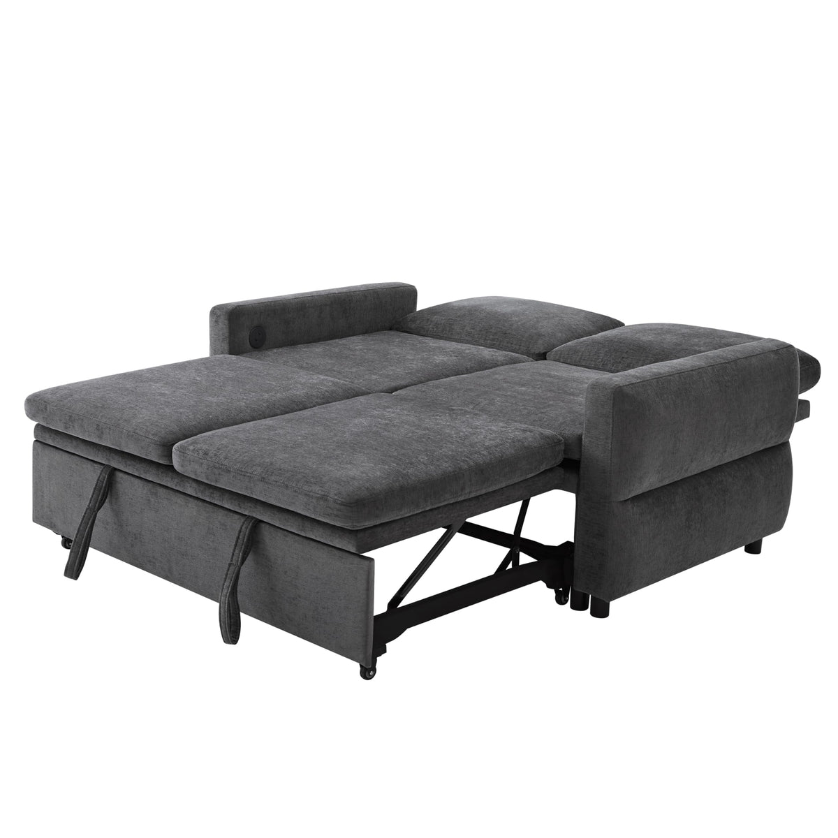 Convertible Sofa Bed Loveseat with Adjustable Backrest, Chenille Sleeper Couch with USB Ports, 3 Position Reclining Sofa Bed for Small Spaces Apartment Guest Room, Modern Compact Furniture, Grey