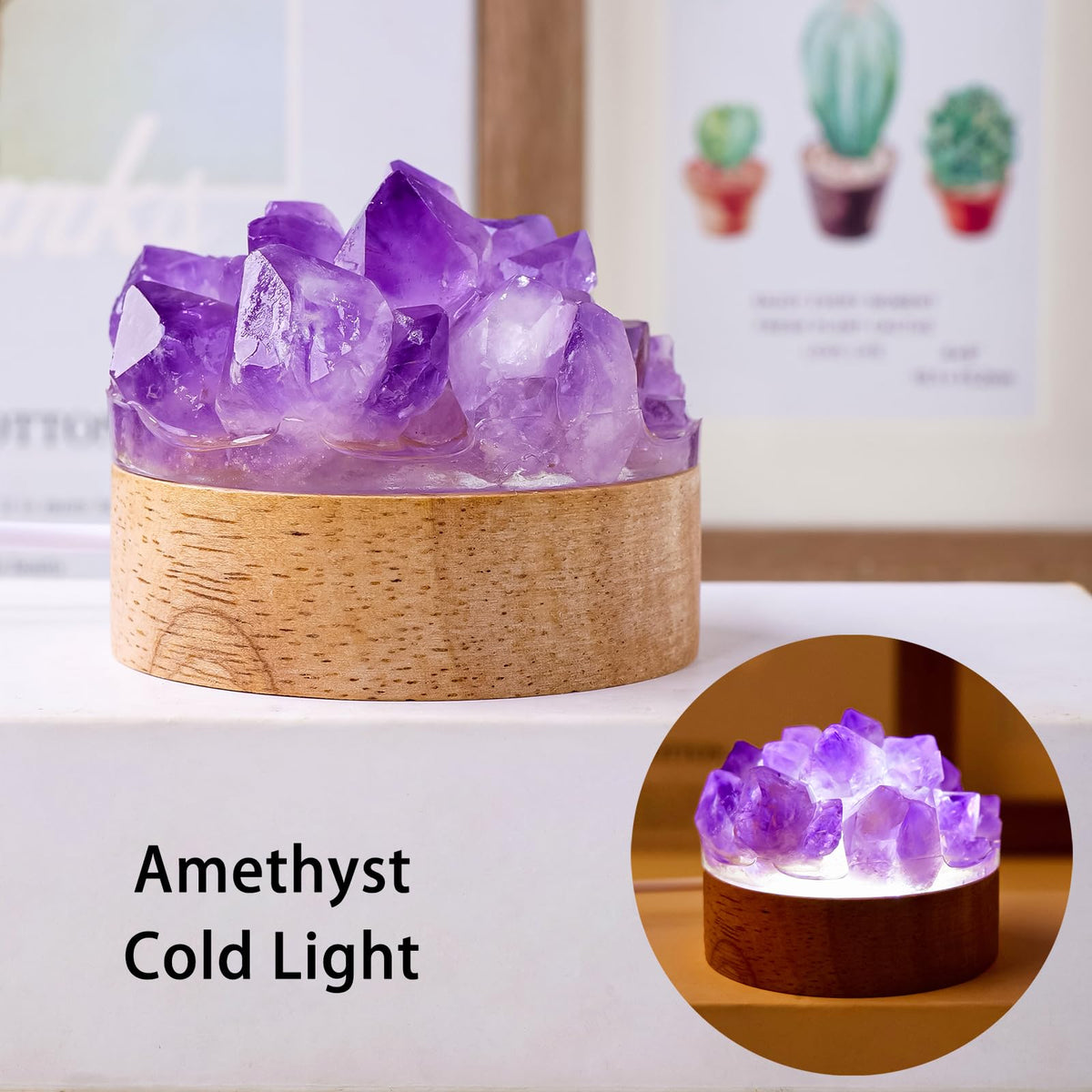 Runyangshi Natural Amethyst Crystal Night Lamp Bedroom Bedside Sleep Night Light Healing Crystal Gemstone Quartz Light Ambient Light USB Powered Night Decorations Desktop Ornament for Home Decor Gift