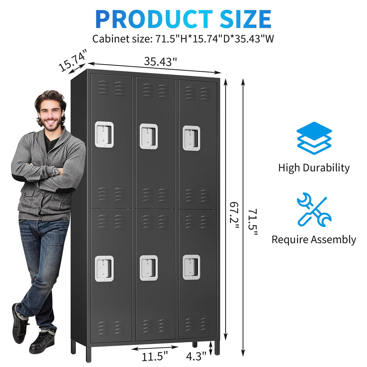 PioneerWorks Metal Locker 6 Door Storage Cabinet, Gym Storage Locker with Hook for Gyms, Schools, Classrooms, Homes, Offices and Employee Dormitories