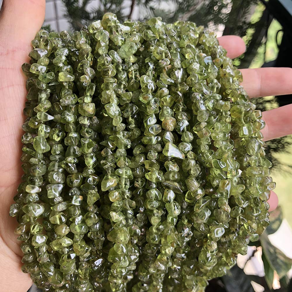 favoramulet 3-7mm Mini Peridot Tumbled Stone Chip Beads for Jewelry Making, Irregular Shaped Healing Crystal Loose Bead Supply, Pack of 2 Strands(64 inches)
