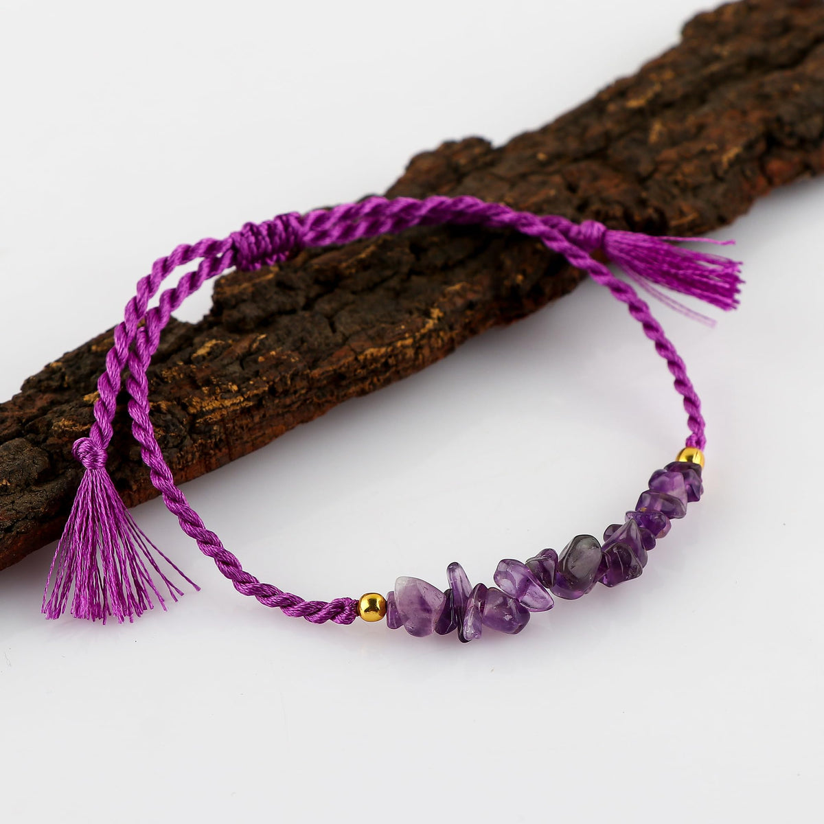 GEMIMPRESSION Natural Purple Amethyst Beads Braided Bracelet, Handcrafted Resizable Healing Crystal Jewelry, 7-Inch Unisex, Christmas Gift