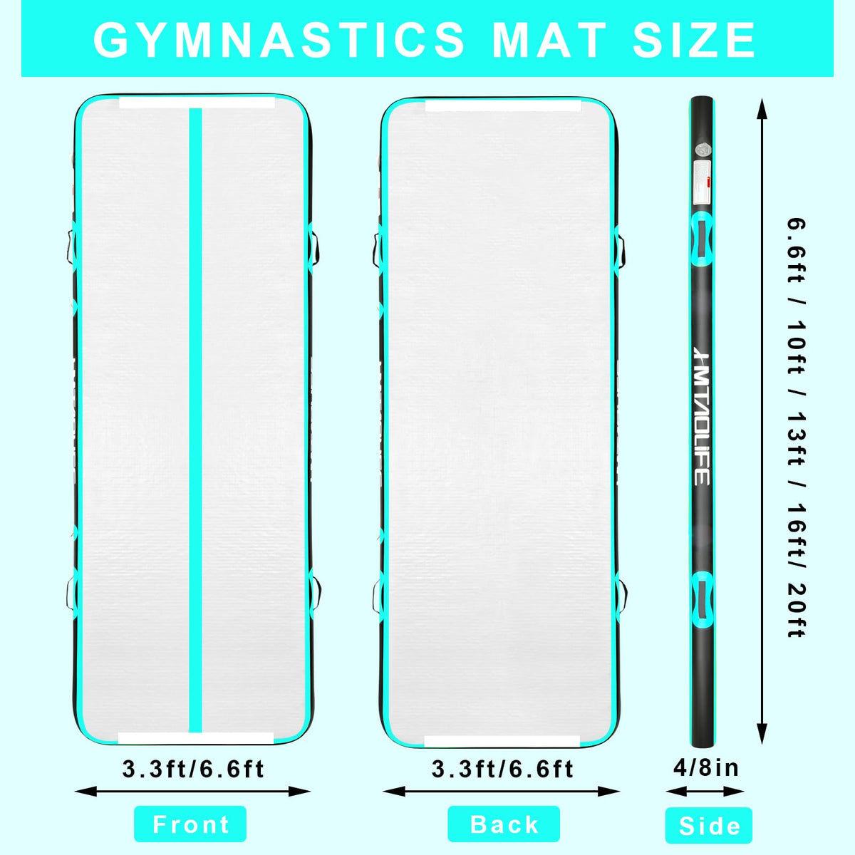 HMTAOLIFE Inflatable Air Gymnastics Mat Tumble Track, 6.6/10/13/16/20ft Tumbling Mat Air Tumbling Track, Air Training Mat with Air Pump for Home/Water Fun/Gym/Yoga/Training/Cheerleading