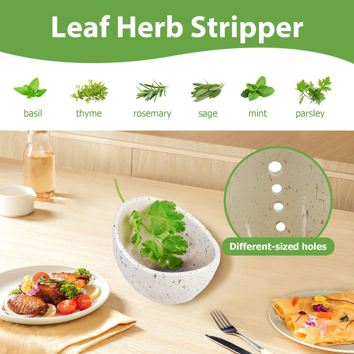 Hamblin Pottery Herb Stripper Bowl, Handmade Resin Herb Stripper Tool with Multiple Hole Sizes, Efficient Leaf Removal for Rosemary Cilantro Parsley (White)