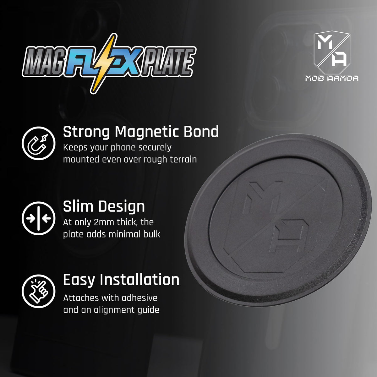 Mob Armor Magnet Flex Plate - Magnetic Phone Mount Compatible for iPhone & Android, Wireless Charging Compatible - 2mm Slim Rubber Magnetic Plate for Car Mounts, Home & Gym, Supports MagSafe Devices