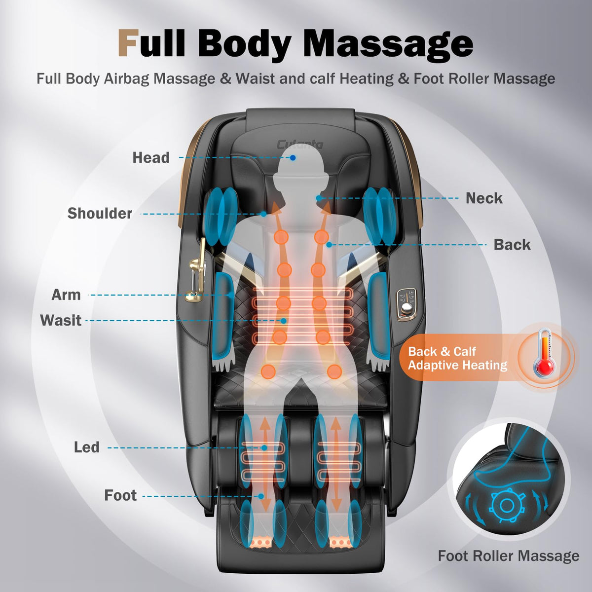 Culanta Massage Chair Full Body, Zero Gravity SL-Track Shiatsu Massage Recliner Chair with Body Scan, Airbags, Foot Rollers, Deep Yoga Stretch, Heating (U1-Black)