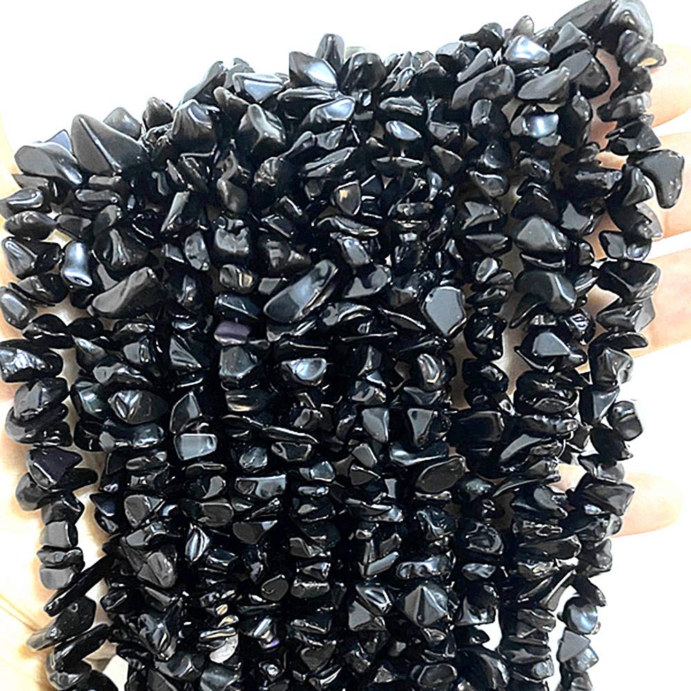 PLTbeads 5-8mm Natral Healing Gemstone Waist Bracelets Necklace Kit Irregular Stone DIY Crafts Design Jewelry Making 1 Strand per Bag Approxi 34 inch (Black Obsidian Chips)