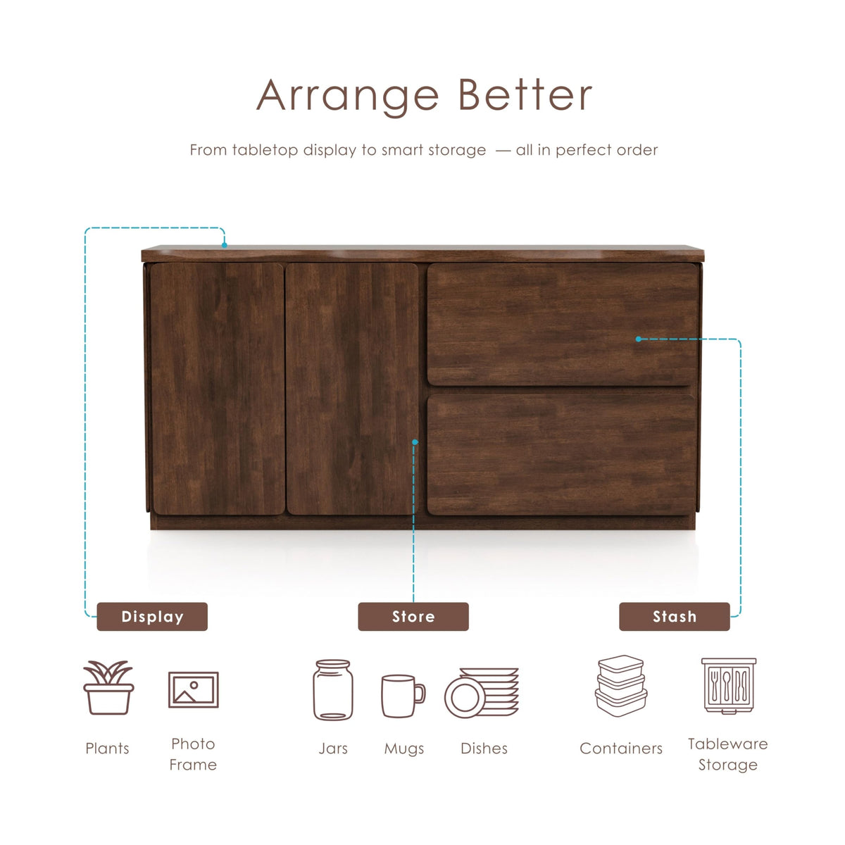 Furniture of America Nazaen II Mid-Century Modern Solid Wood 71-inch Sideboard Buffet Cabinet with Secret Hidden Drawers, Credenzas for Living Room, Dining Room, Office, Rich Walnut
