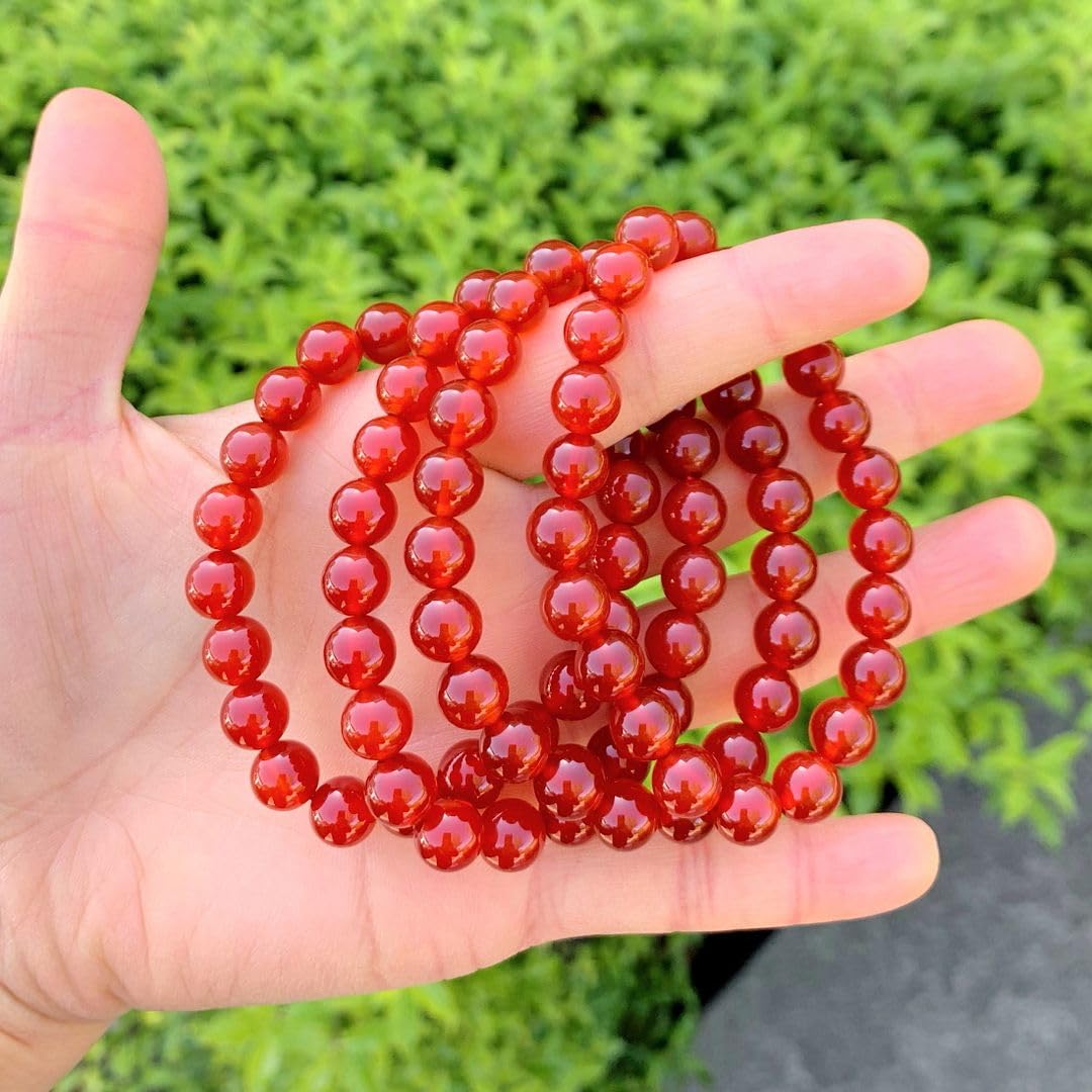 Adabele Real Natural Carnelian Red Agate Bracelet 7.5 inch Stretch Red Gemstone Beaded Bracelet Chakra Healing Crystal Stone Jewelry Women Mom Gift (Unisex) GB8-B29