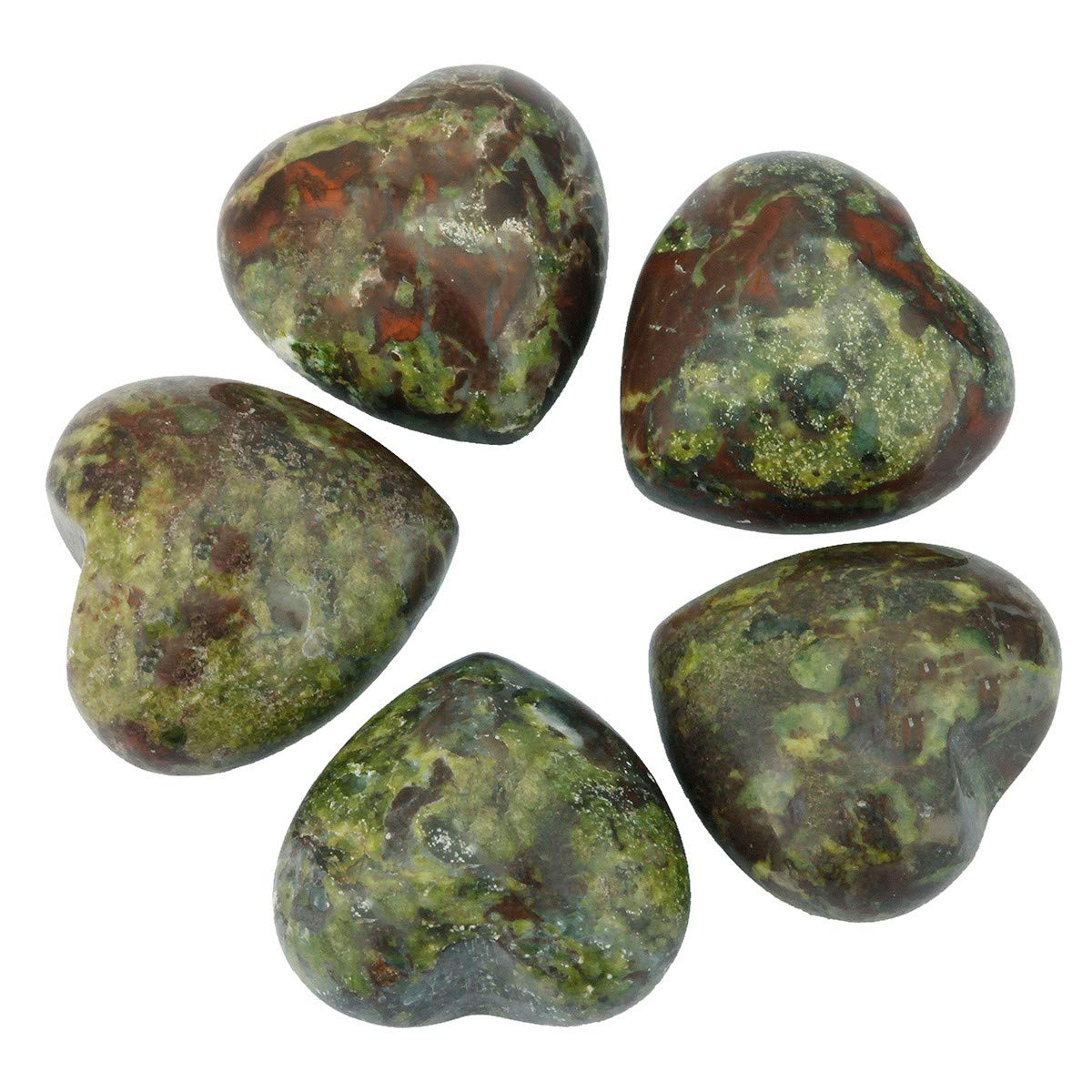Rockcloud Healing Crystal 0.5 inche Dragon Blood Stone Heart Love Carved Palm Worry Stone Chakra Reiki Balancing(Pack of 10)