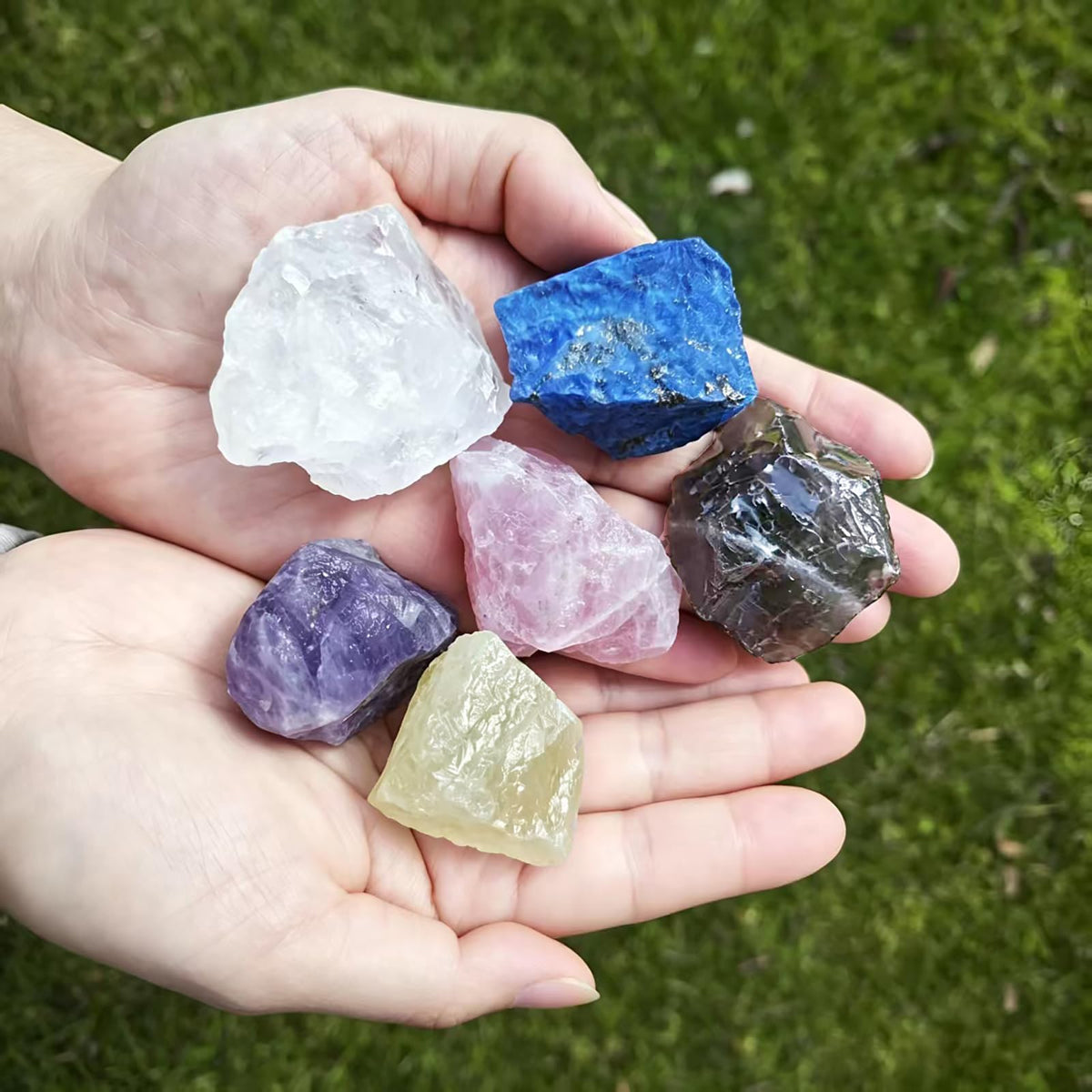 Calming & Healing Crystal Set, Natural Raw Crystals 1.2-2″Amethyst, Smoky Quartz et. Stress Relief Stones for Anxiety, Mood Lifting & Relaxation