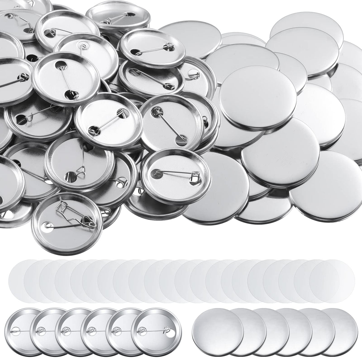 600 Pieces Blank Button Making Supplies Round Badge Parts Metal Pin Button Kit for Badge Make Machine, Including Metal Shells Back Cover and Clear Film(1.46 Inches)