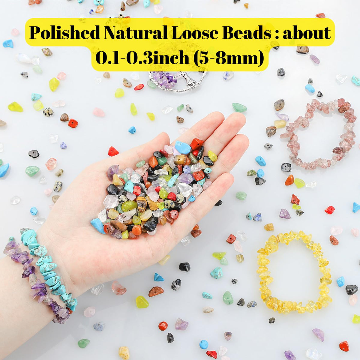 XIANNVXI Rose Quartz Beads, Natural Chip Stone Beads 400Pcs Crystal Bead 5-8mm Irregular Healing Crystal Loose Rocks for DIY Jewelry Making