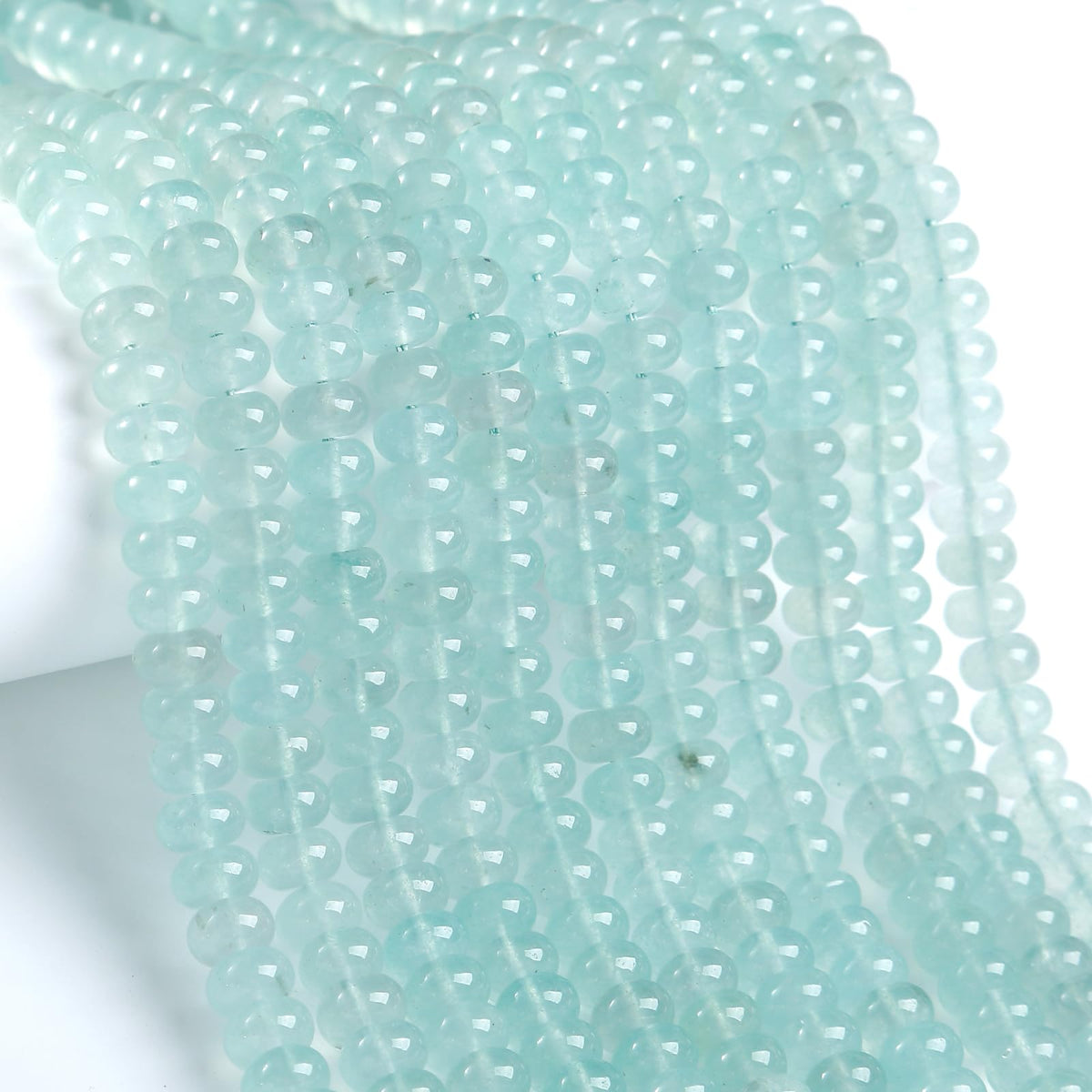 5x8mm 76pcs Natural Light Blue Aquamarine Stone Rondelle Spacer Loose Beads Abacus Disk Stone Round Loose Gemstone Beads for Jewelry Making DIY Bracelet Necklace