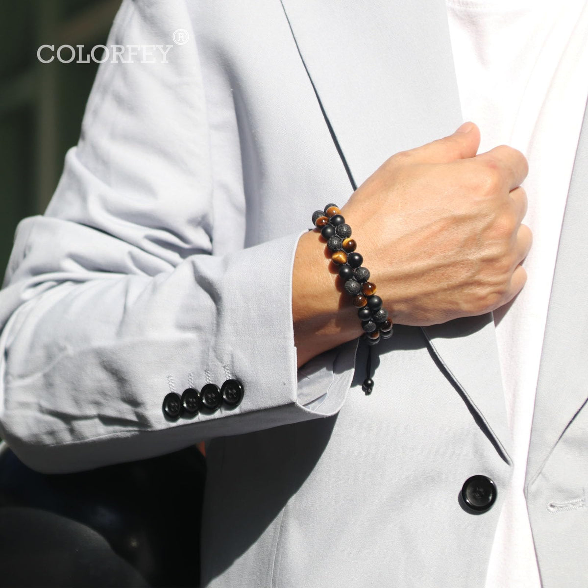Triple Protection Bracelet for Men Women, Genuine Premium Tiger Eye Black Onyx and Lava Rock 8mm Handmade Bead Bracelet Healing Crystal Protection Bracelets Bring Luck and Prosperity and Happiness