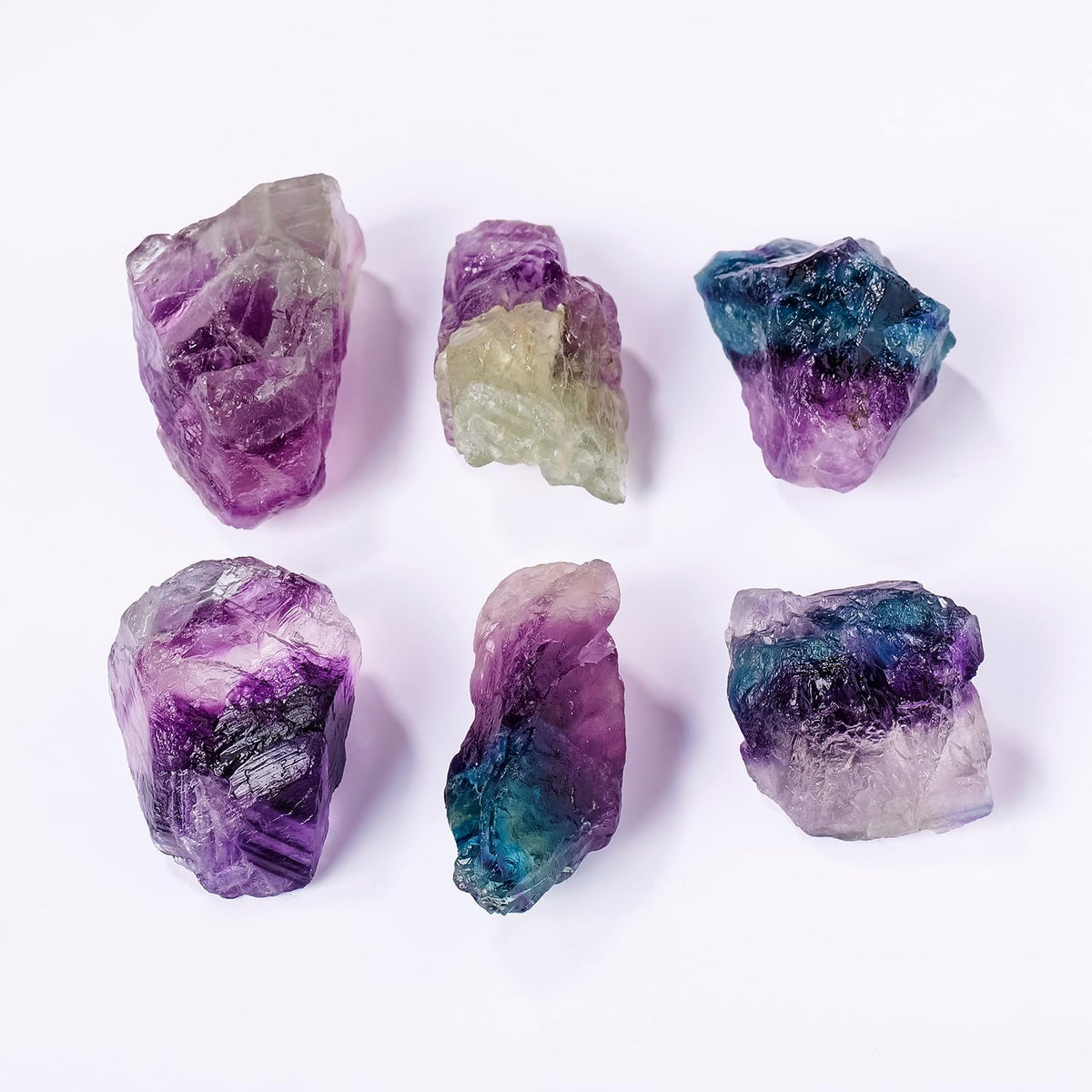 Apengshi Rainbow Fluorite Raw Crystals 2PCS Natural Rough Rocks Healing Crystal and Stones DIY Raw Stones Meditation Fountain Garden Home Decor